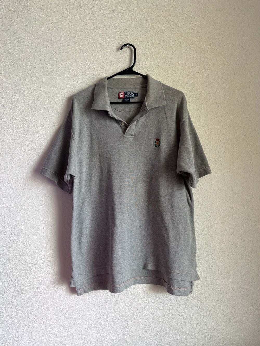 Chaps Ralph Lauren Grey Short Sleeve Polo Shirt with Embroidered Crest Logo L